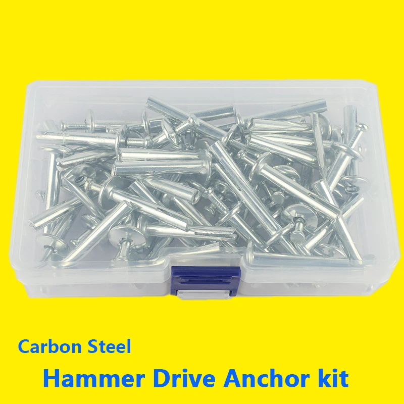 Hammer Drive Anchor Set Zinc Alloy Concrete Anchor M6 Nail-in Anchors for Block and Brick Assortment Kit  Carbon Steel
