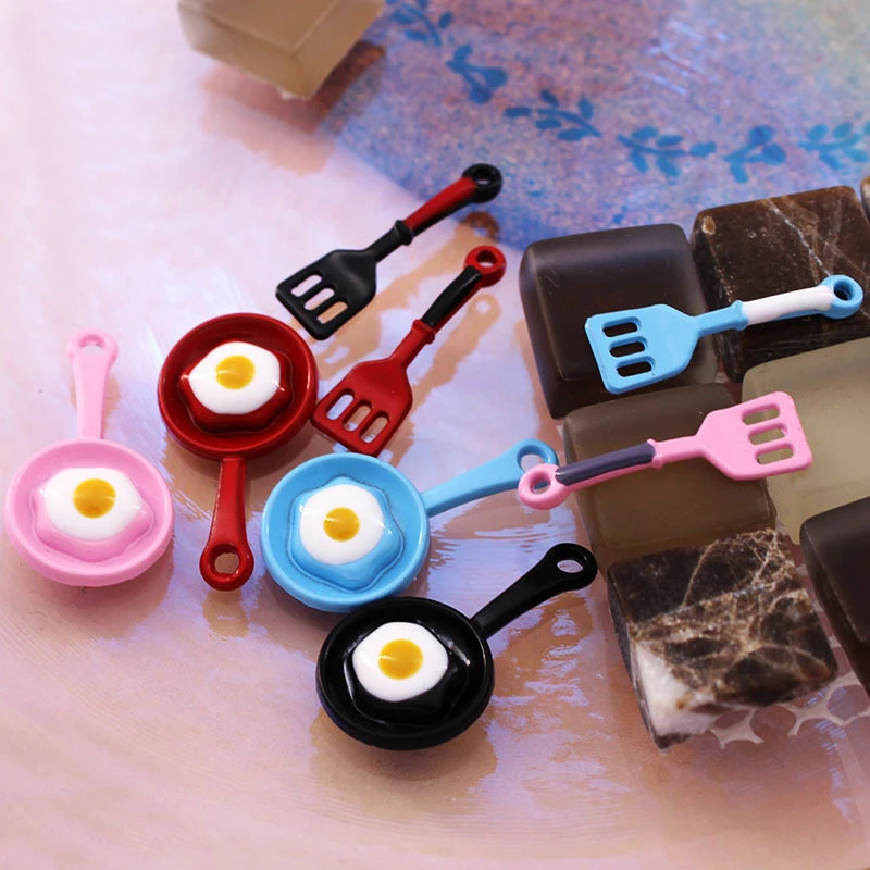 10pcs Mini Frying Egg Pan Spatula Charm Kawaii Cartoon Pendant For DIY Earrings Necklace Jewelry Making Supplies