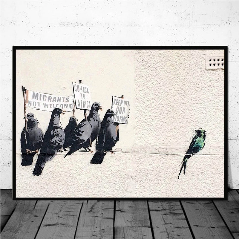 Banksy Racist Pigeons Wall Art Poster Street Graffiti Artwork Canvas Paintings Home Decoration HD Print Picture Cuadros