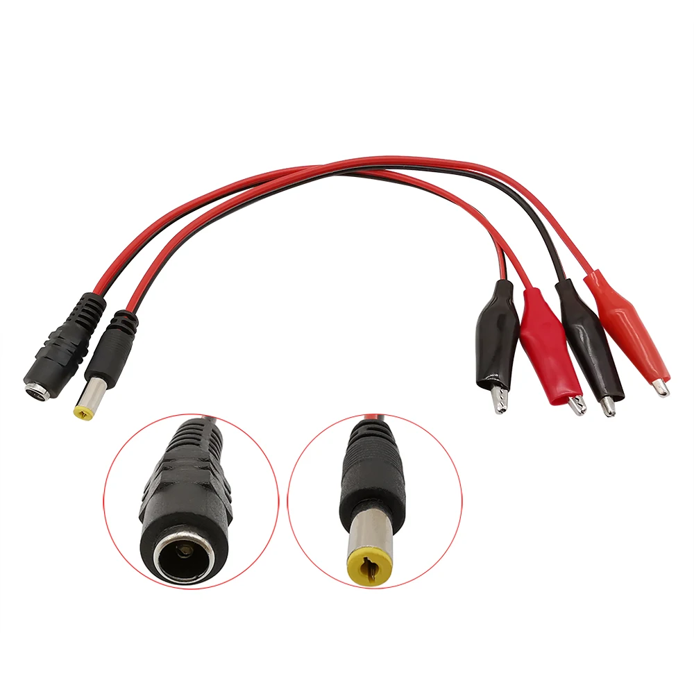 2X Alligator Clip to DC Power Male Female Plug Jack Connector DC 5.5 * 2.1mm Adapter Crocodile Clips Test Leads 25cm