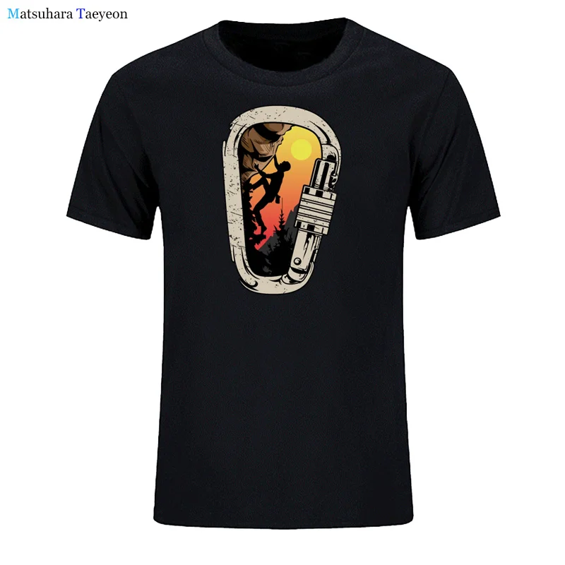 Summer Tops T Shirt Men climbing bouldering climbing carabiner Comic Inscriptions Cotton Male Tshirt