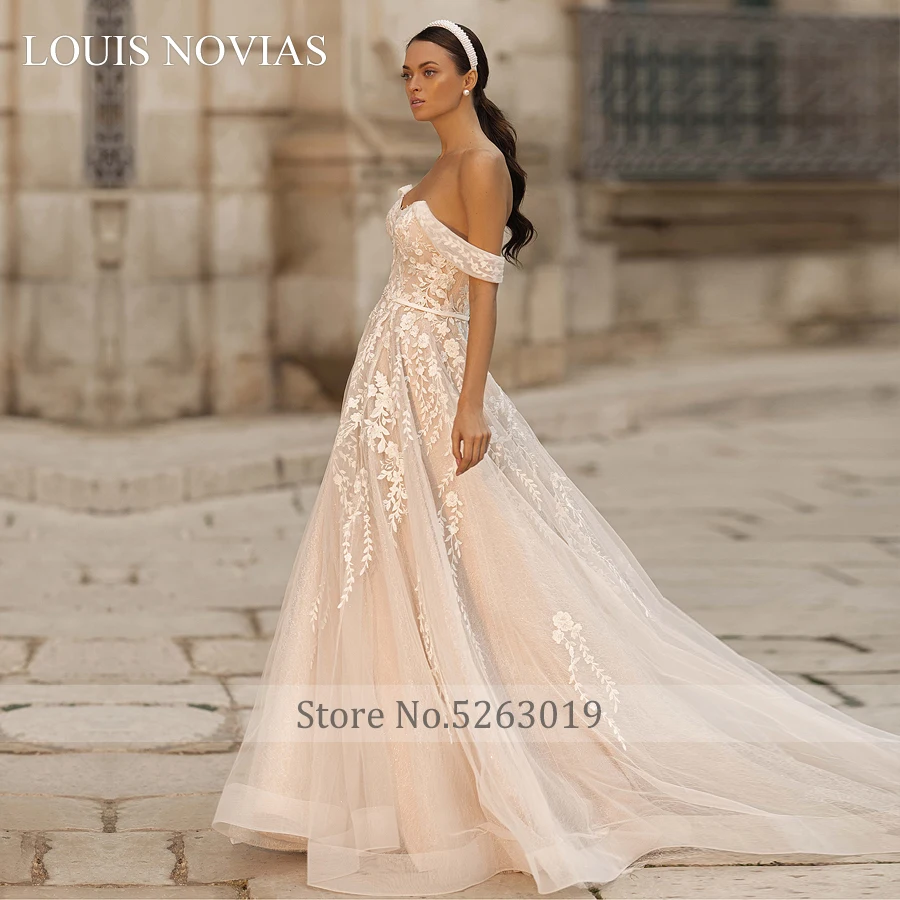 Louis Novias Cổ Bẻ Thanh Lịch Satin Voan Gợi Cảm Người Yêu Hở Lưng Thêu Cao Cấp Vai Giấc Mơ Ren Váy Cưới