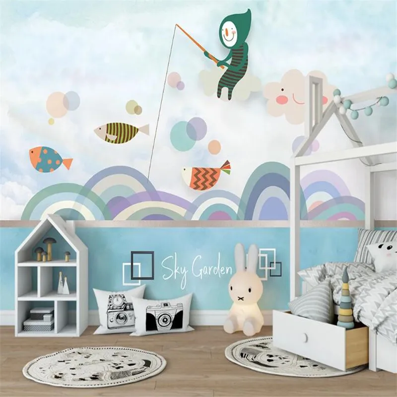 

Milofi Custom 3D Stereo Wallpaper Mural Nordic Cartoon Painting Children's Room Background Wallpaper Mural