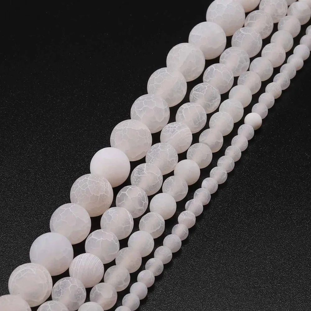 4 6 8 10 12 mm Natural Stone Frost Crab White Agates Round Spacer Loose Bead For Jewelry Making DIY Necklaces Bracelets Strand