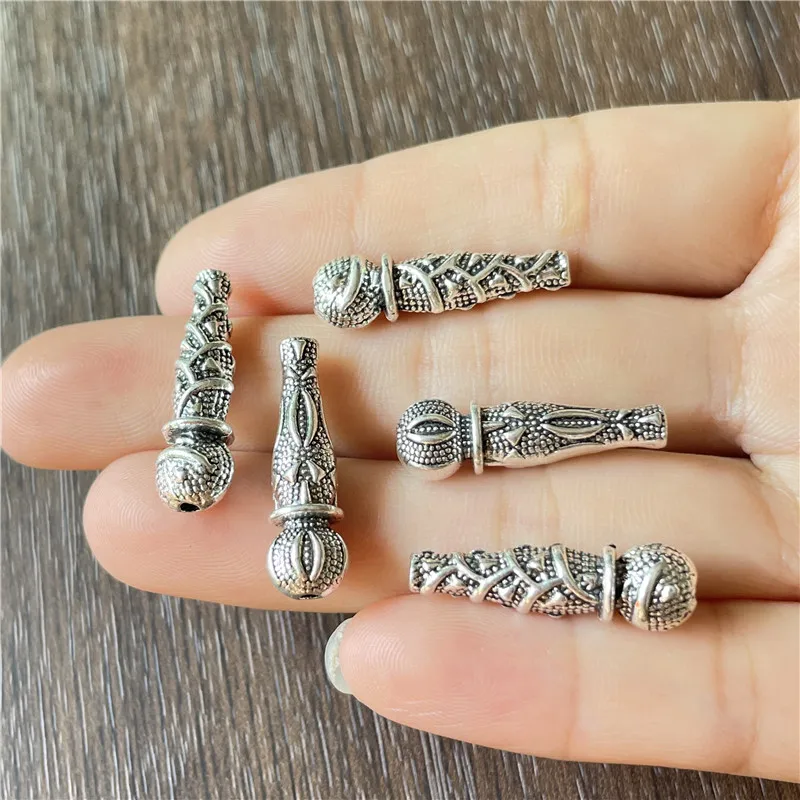 JunKang Tibetan Silver-Zinc Alloy Perforated Gourd Head Connector DIY Amulet Necklace 33 Beads Tassel Jewelry Making Accessories