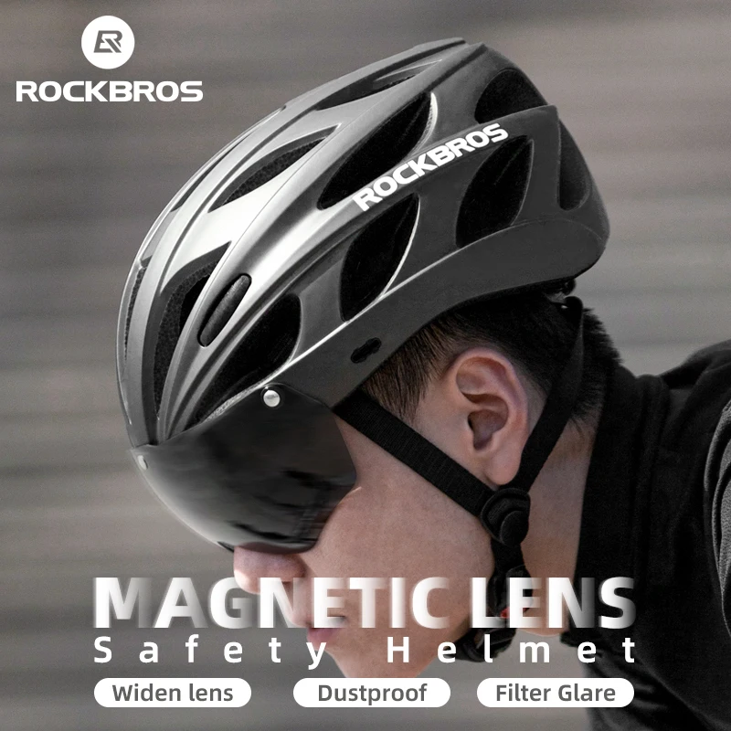 ROCKBROS Bicycle Helmet Men EPS Integrally-molded Breathable Cycling Helmet Men Women Goggles Lens Aero MTB Road Bike Helmet