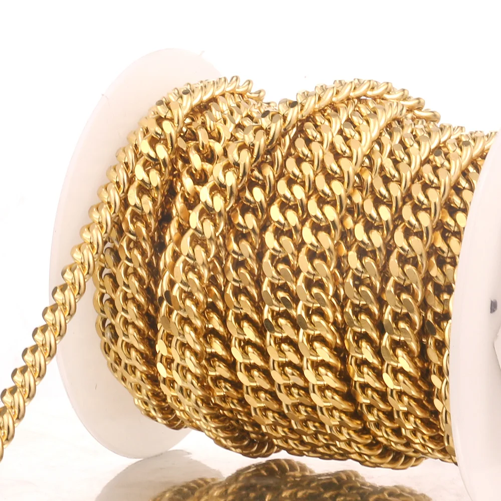 2M Width 7mm Gold Tone Heavy Miami Cuban Stainless Steel Figaro Mill Chain for DIY Jewelry Necklace Bracelet Making Wholesale