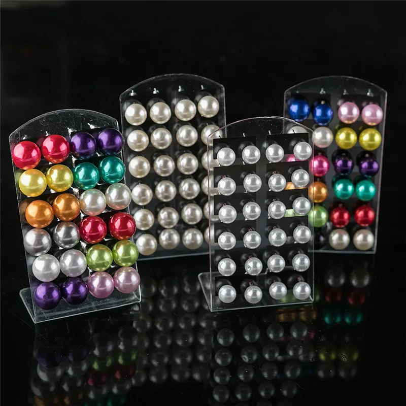 12Pairs/Set Colorful Simulated Pearl Stud Earrings For Women Girls Fashion Plastic Earrings Set Wedding Jewelry Gifts