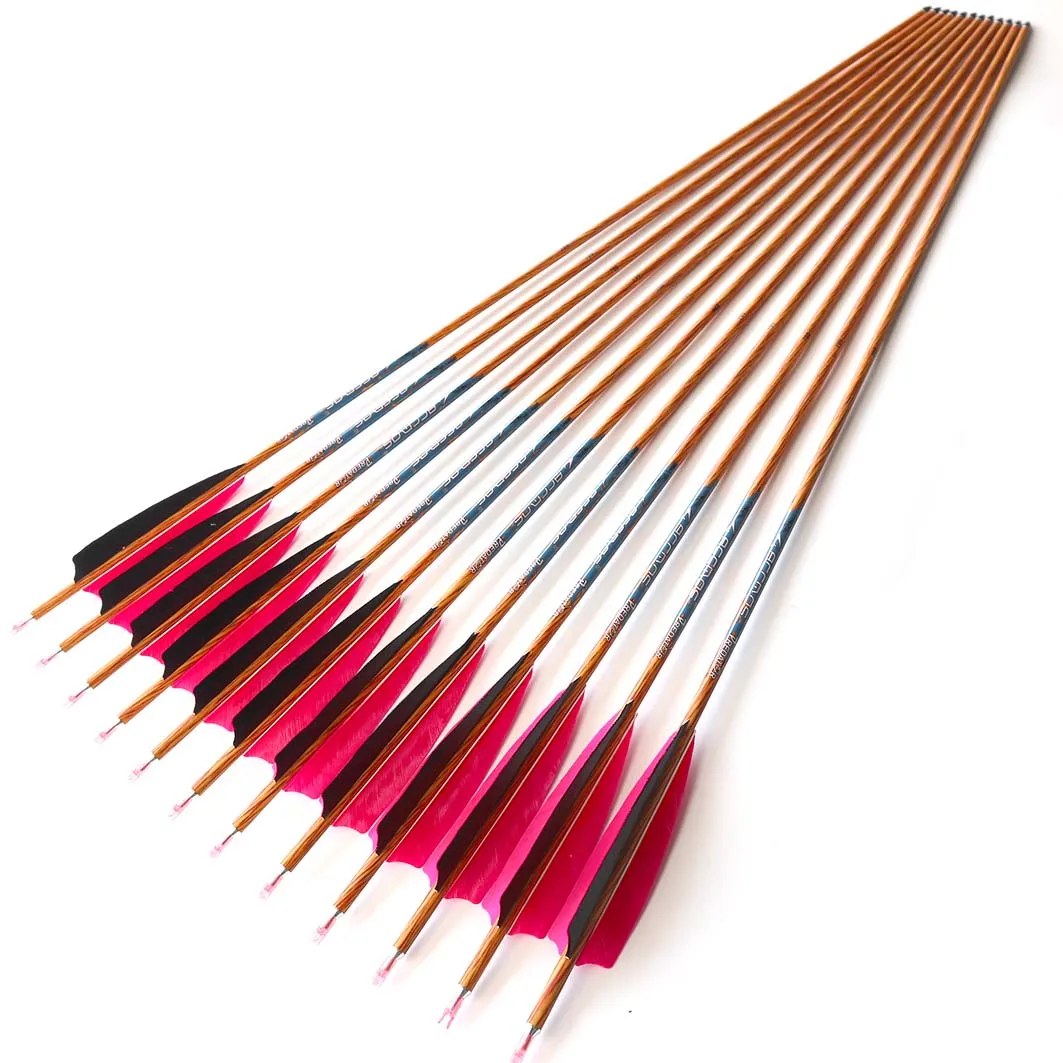 6/12pcs 33 inch Wood Skin Carbon Arrows Spine 400  500  600  700 With 5