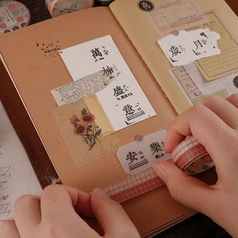 1 롤 계획 Washi 테이프 격자 여러 가지 빛깔의 마스킹 테이프 Scrapbooking 일기 DIY 장식 재료 한국어 편지지