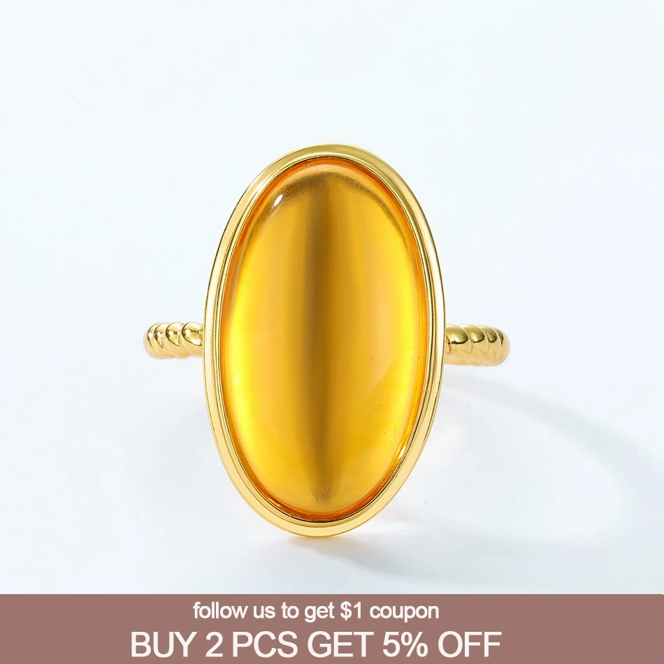 ALLNOEL 925 Sterling Silver Adjustable Open Rings For Women 10*18mm Oval Synthetic Citrine Yellow Gems Gold Plating Chic Jewelry