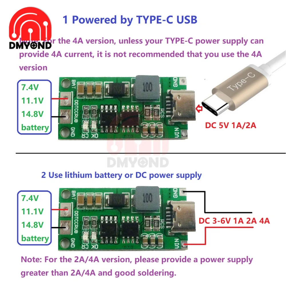 Multi-Cell 2S 3S 4S Type-C To 8.4V 12.6V 16.8V Step-Up Boost LiPo Polymer Li-Ion Charger 7.4V 11.1V 14.8V 18650 Lithium Battery