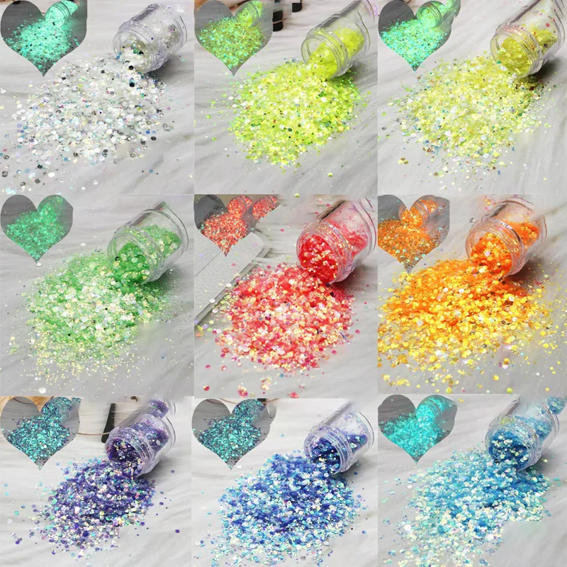 

500g Glow In Dark Iridescent Nails Art Glitter Luminous Gold/Sliver Sequins Long Last Glowing Noctilucent Chunky Glitter H&*&