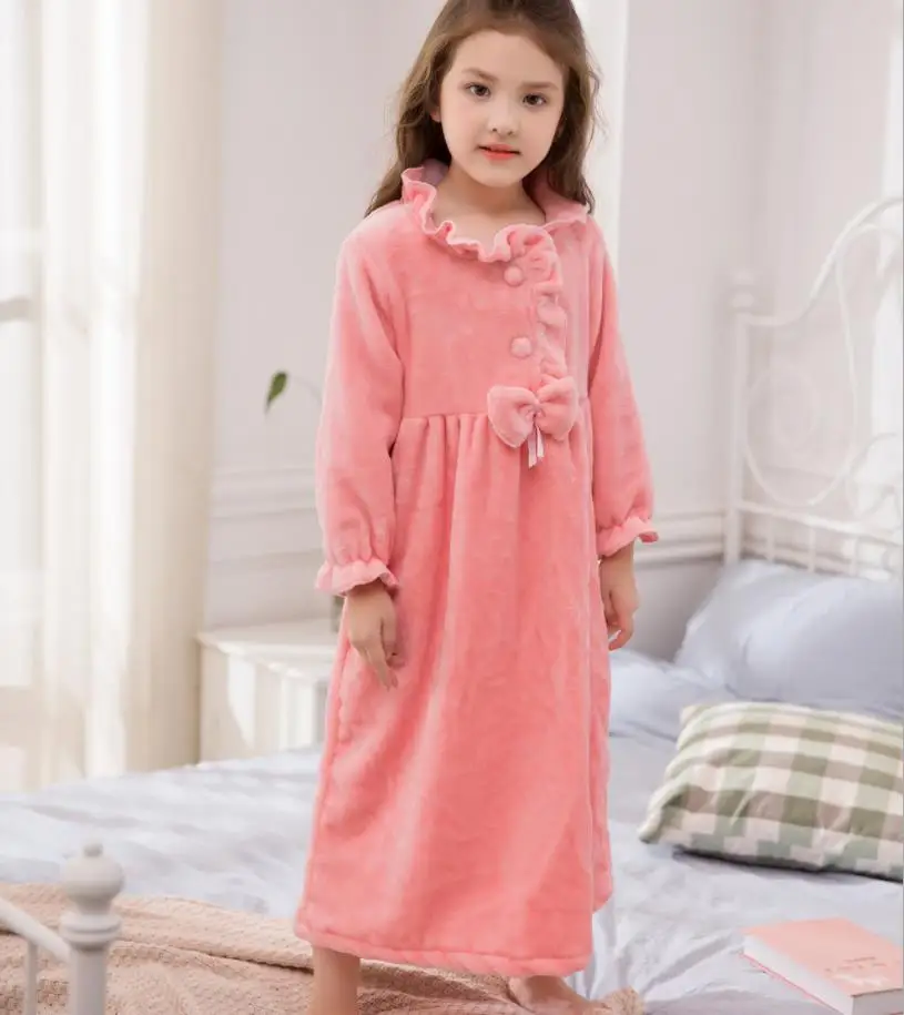 

Girls Flannel ruffles thicken sleep dress children princess home clothes teenage sleepwear kids nightgown ws1264