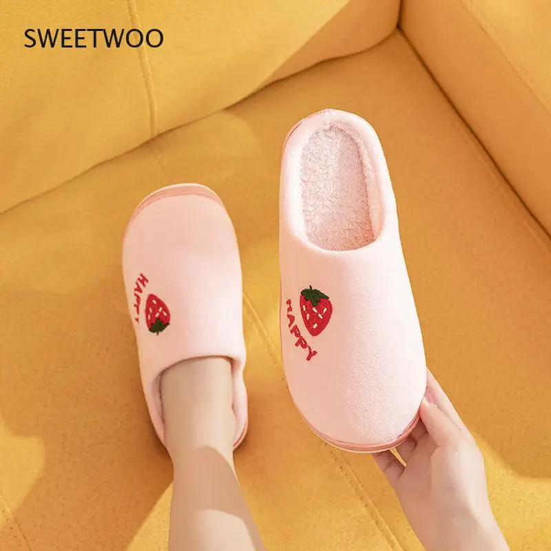 Fashionable Women's Winter Shoes Memory Foam Slippers Cute Fruit Plush