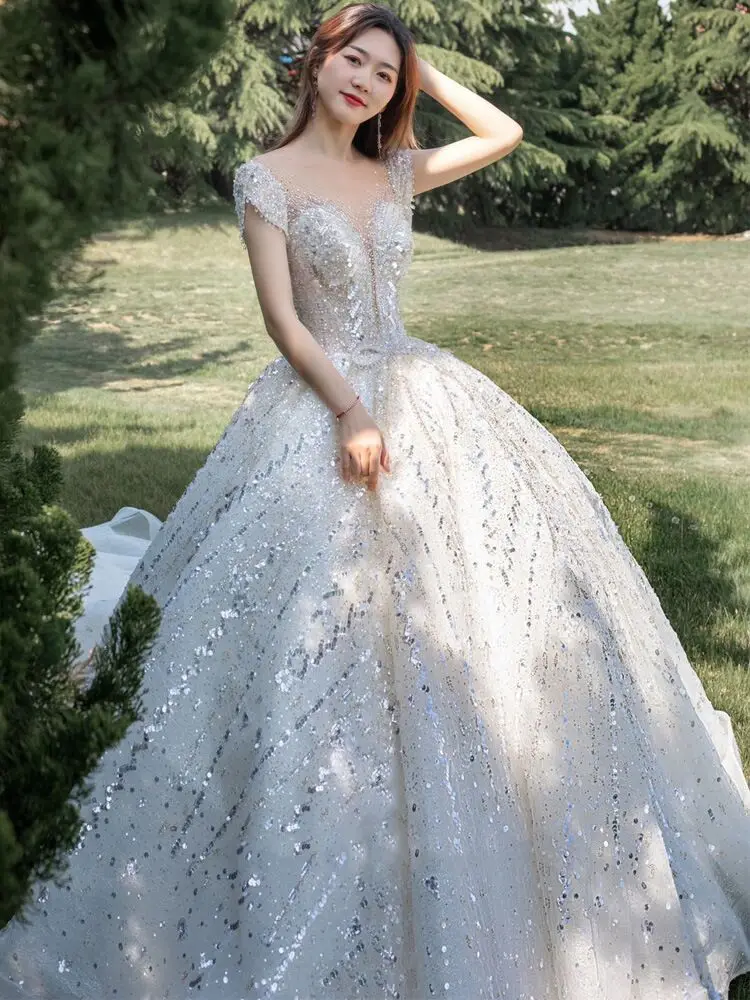 Mairee Glitte-Vestidos de novia largos de lujo, lentejuelas brillantes de cristal, Vestidos de novia de princesa, vestido de novia de Iglesia personalizado, 2024