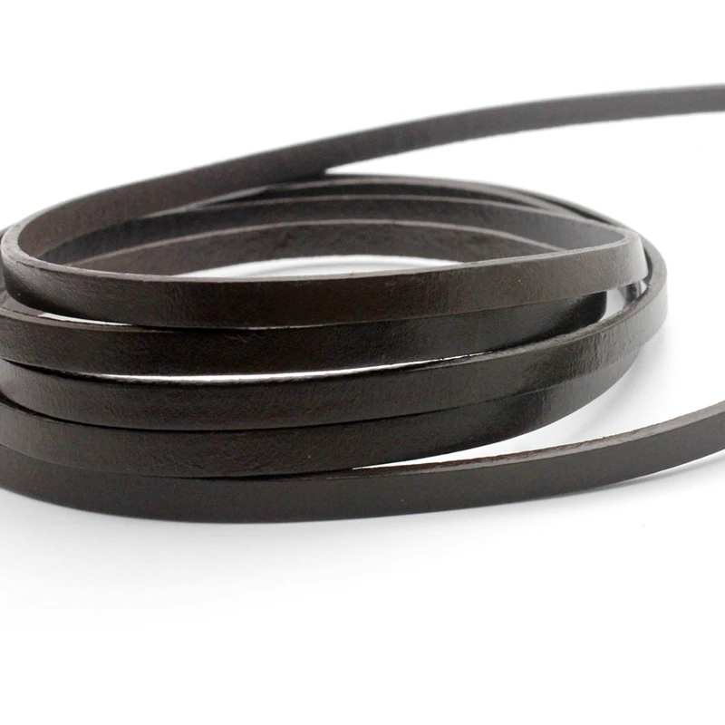 Aaazee 1 Yard 6mmx2mm Dark Brown Coated Cow Hide Real Flat Leather Strip, 6mm Wide Genuine Cord for DIY Bracelet Jewelry