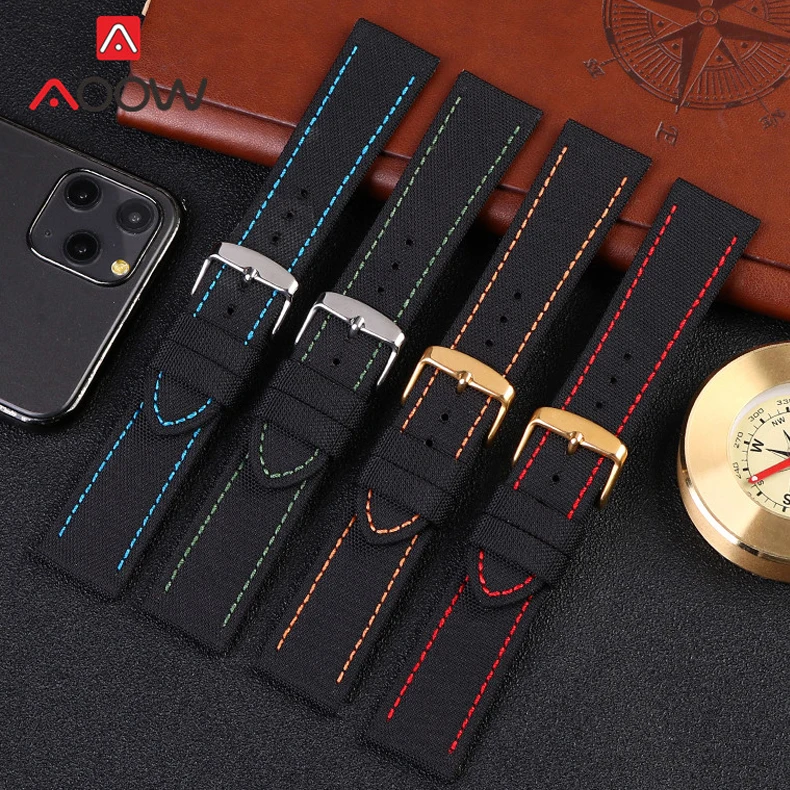 18mm 20mm 22mm 24mm Leather Nylon Strap Waterproof Stitching Watch Band Men Replacement Bracelet for Omega Speed master Seiko