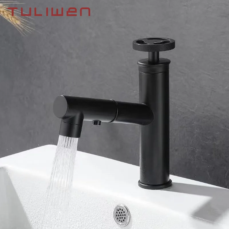 

Pull Out Brass Bathroom Faucet Lavatory Sink Basin faucet Mixer Tap Cold Hot Water Tap Black Industrial Style