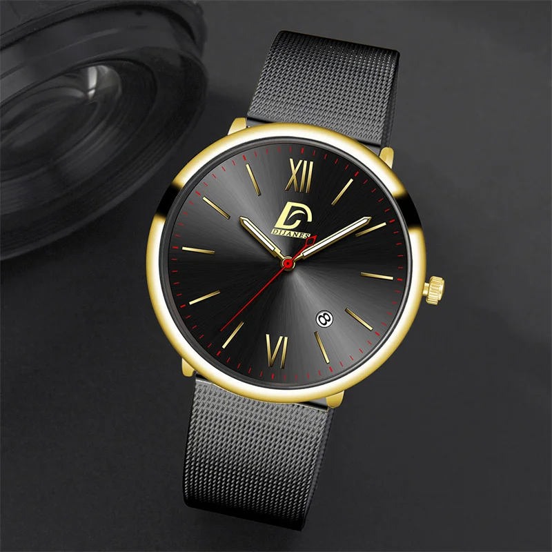 Men\'s Fashion Minimalist Watches Luxury Stainless Steel Mesh Belt Quartz Wrist Watch for Men Casual Leather Watch reloj hombre