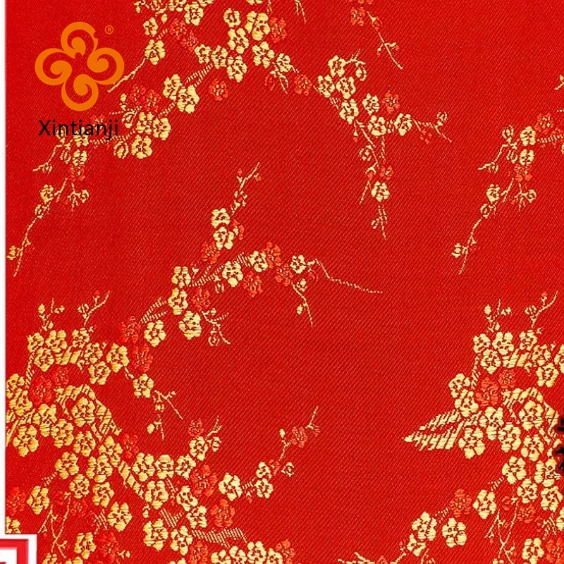 Vintage Cherry Blossom Fabric Chinese Style Brocade Satin Jacquard Fabric For Sewing Kimono Cheongsam And Bag Hot Sale TJ0243