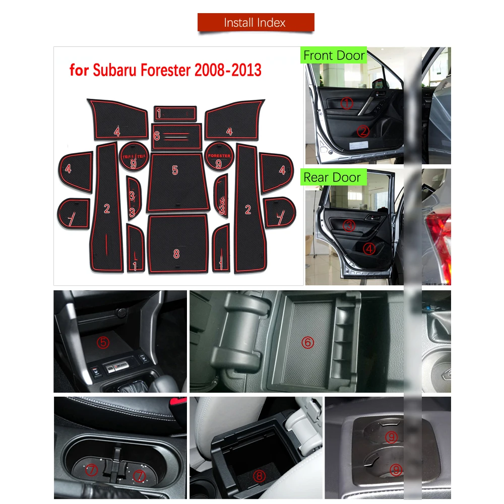 for Subaru Forester SG SH SJ SK 2013 2014 2015 2016 2017 2018 Rubber Anti-slip Mat Door Groove Cup pad Gate slot Car Accessories