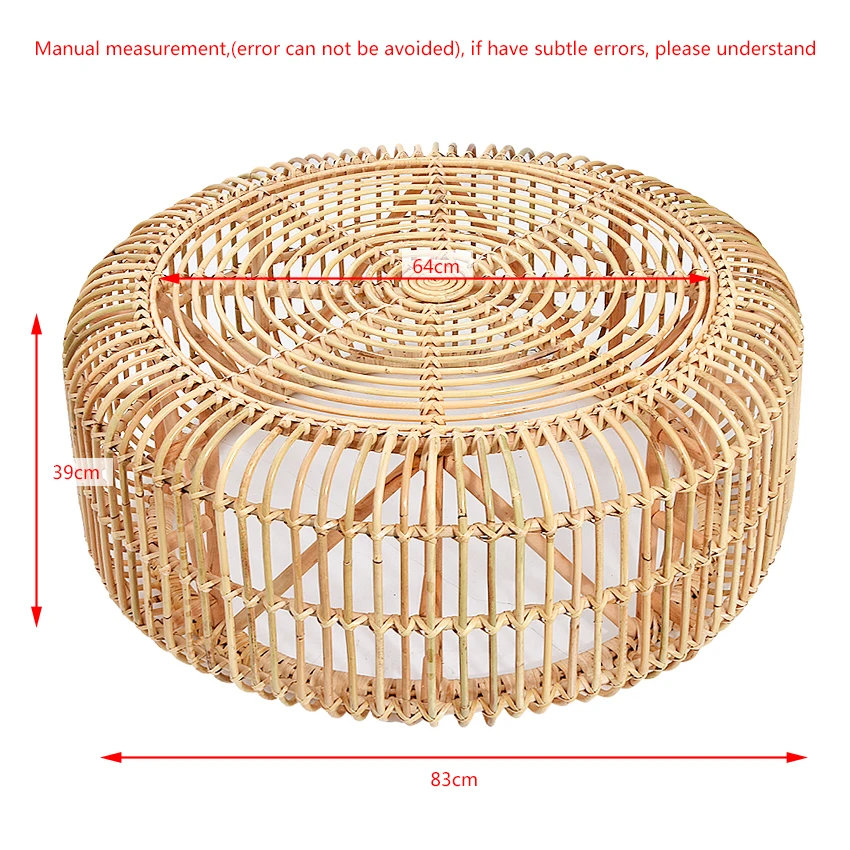 Round Rattan Coffee Table Hand-Woven Portable Living Room Real Rattan Tea Table Modern Minimalist Style Small Wicker Table