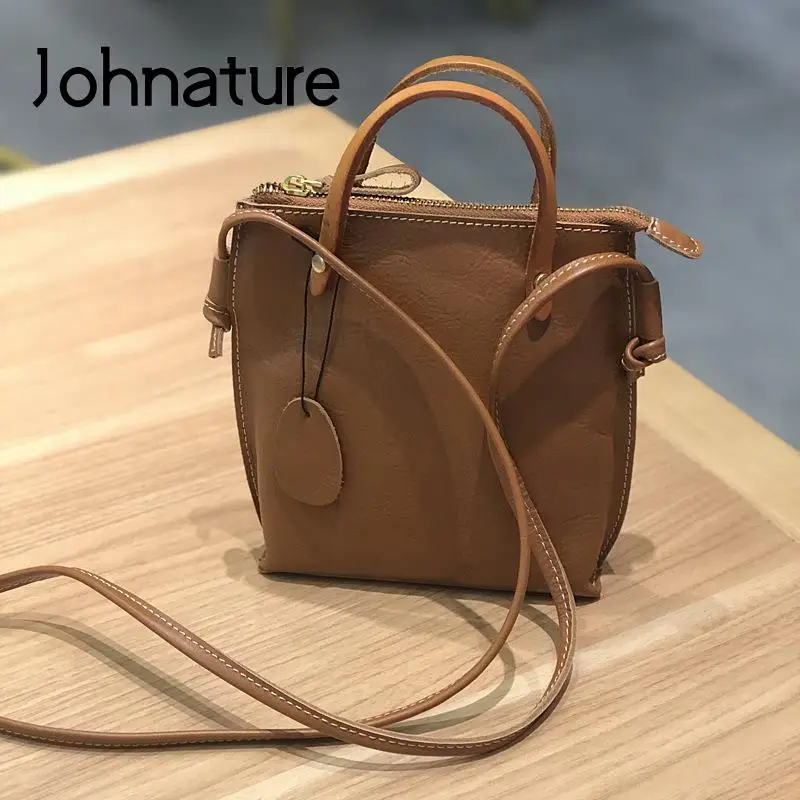 

Johnature Simple Women Shoulder Bags Genuine Leather 2024 New Casual Solid Color Nature Soft Cowhide Versatile Hand Bag