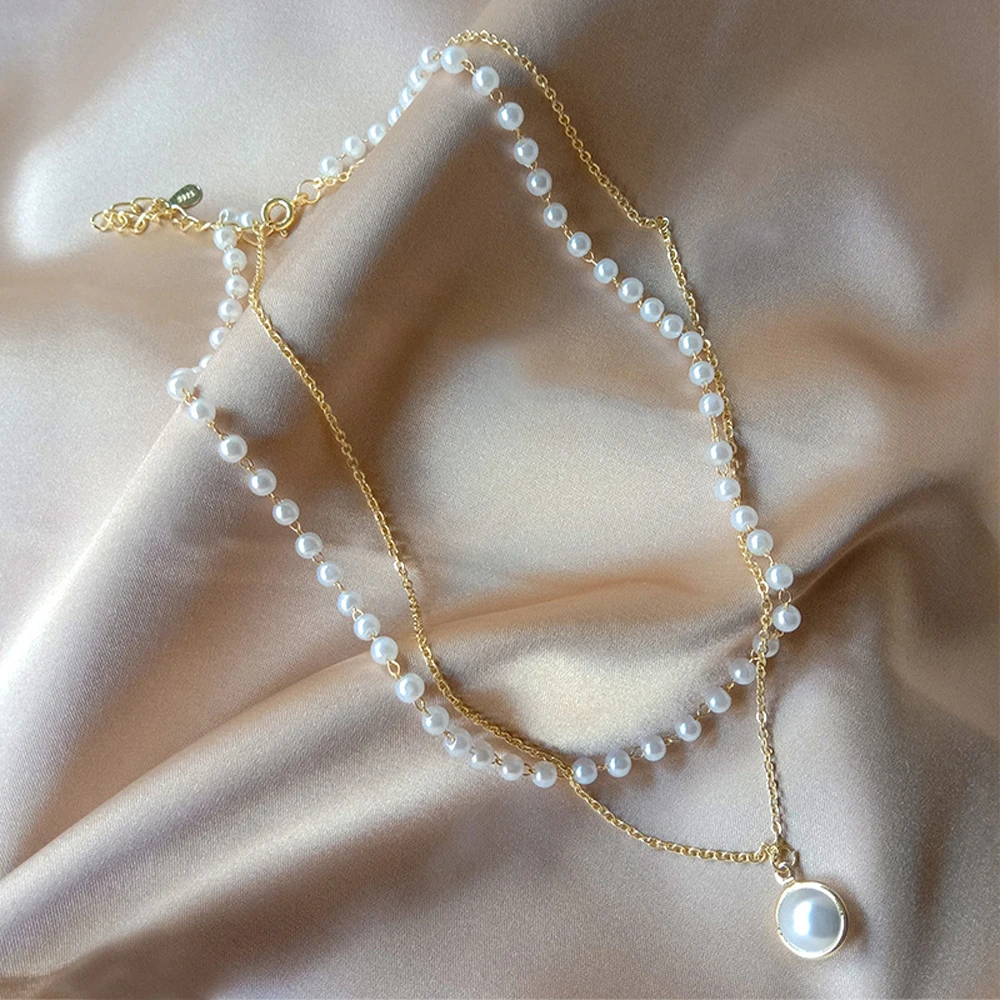 SUMENG 2024 Neue Mode Kpop Perle Choker Halskette Nette Doppel Schicht Kette Anhänger Für Frauen Schmuck Mädchen Geschenk – Detail 2