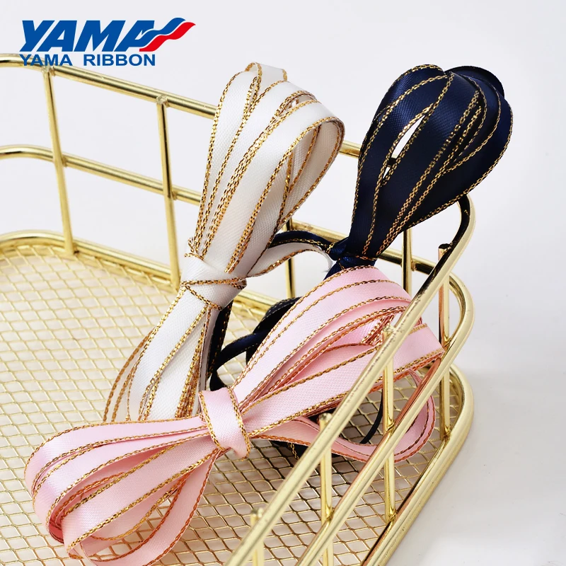 YAMA Gold Edge Satin Ribbon 0.25-1 inch 9 16 22 25 mm 100yards/lot for Diy Dress Accessory Wedding Decoration Gifts