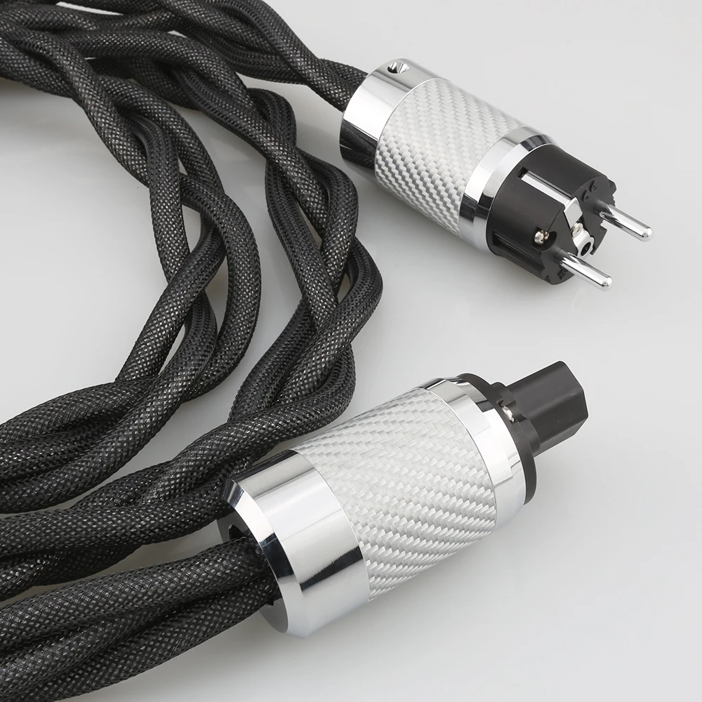 5N OCC Single Silver 99.9997% Audiophile Audio Amplifier DAC Filter HIFI Power Cable Carbon Fiber Rhodium Plating Plug