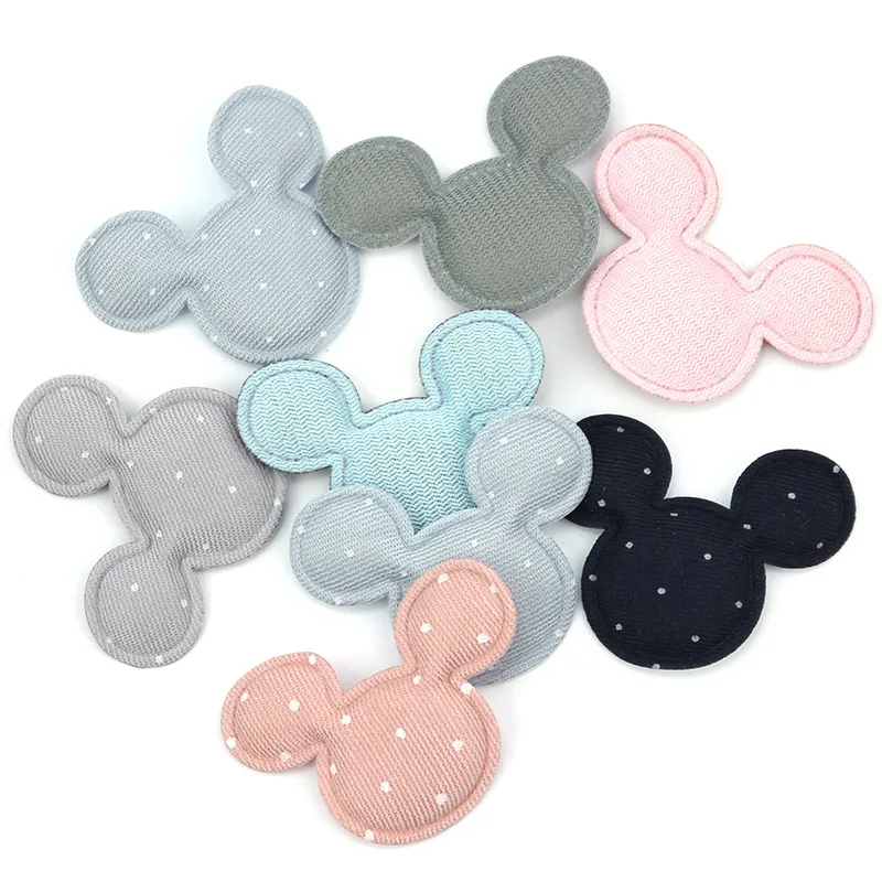 40Pcs Mixed Dot fabric Mouse Corwn Rabbit Head shape Padded Appliques for Baby\'s crafts hair Clip Handmade Headwear Accessories