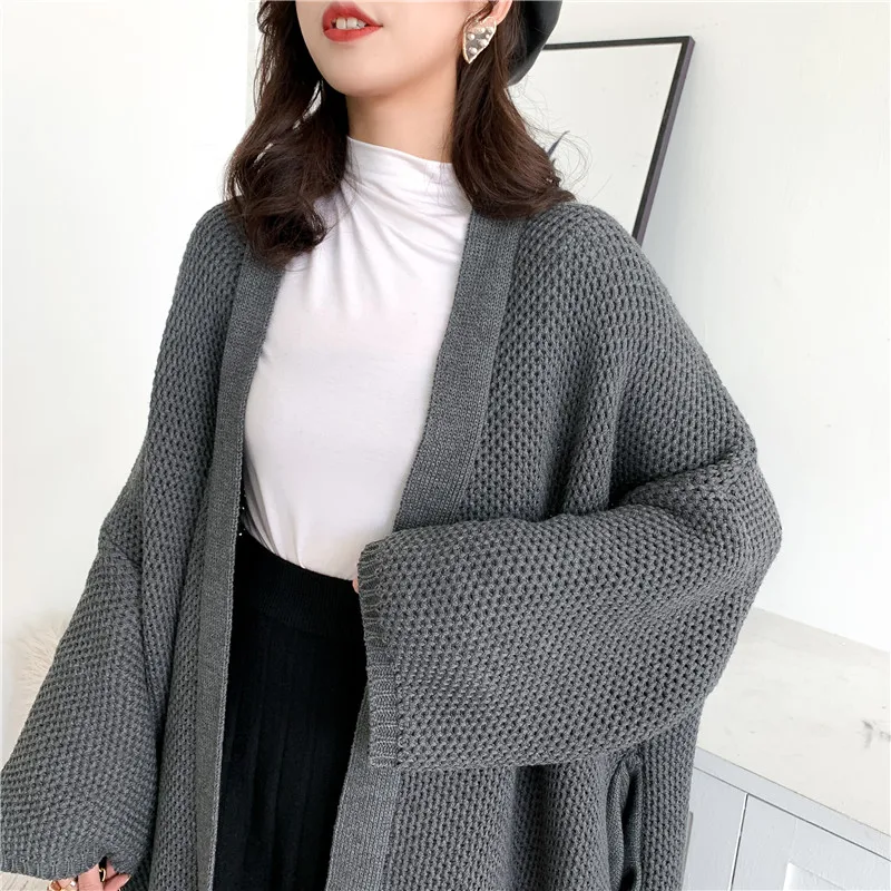 Oversized Sweater Cardigan Women Winter Coat Side Pockets Design Chunky Knitted Long Cardigan Thick Sweaters Over Knee