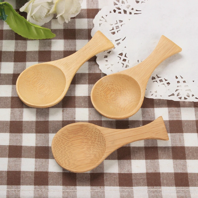 300pcs/lot Natural Children's Soup spoon Mini Bamboo Spoon Mini Short Handle Tea Spoon wholesale LX3056