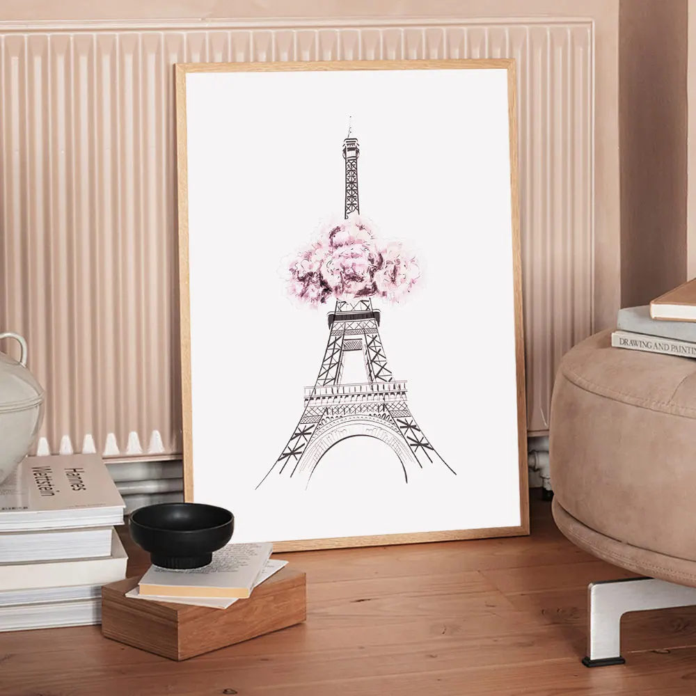 Modern Pink Fashion Art Print Posters Wall Art Canvas Painting Floral Eiffel Tower Paris Parfum Mannequin Picture Bedroom Decor