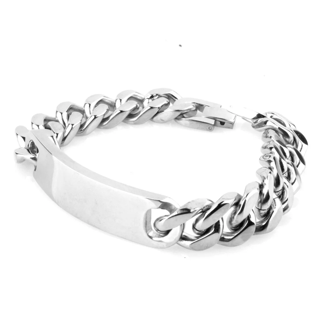 Jewelry Men ID Bracelet Cuban links & chains Polished Silver Color Stainless Steel Bracelet for Bangle Male Accessory Wholesale