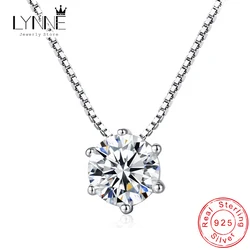 New Fashion 925 Sterling Silver Round Cubic Zirconia Pendant Necklace Simple Exquisite Rhinestone Women Jewelry Collarbone Chain