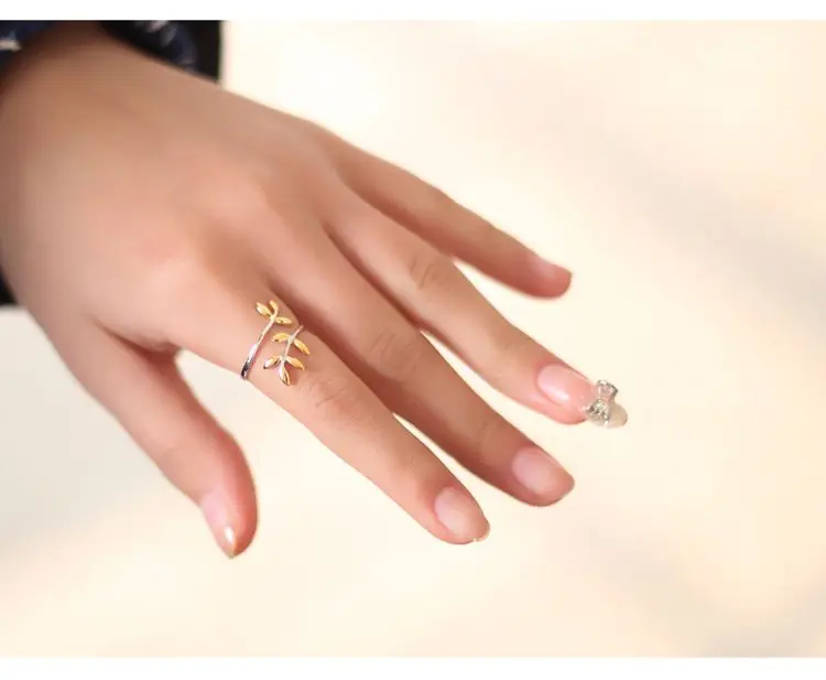 REETI 925 Sterling Silver Rings For Women  Leaf gold ring  Style Lady Prevent Allergy Sterling-silver-jewelry