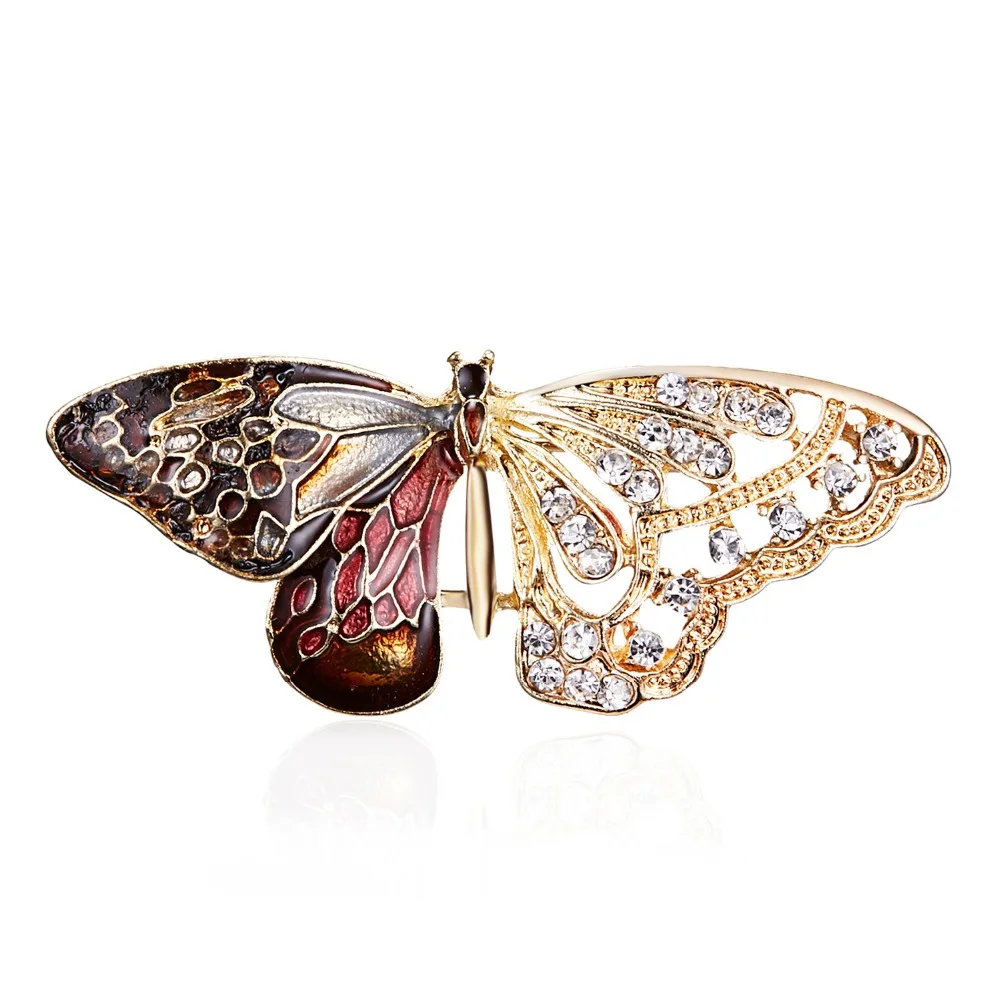 Vintage Bunte Schmetterling Broschen Kristall Strass Metall Emaille Pins Fliegen Insekt Tier Brosche Kleidung Schmuck Geschenke – Detail 28