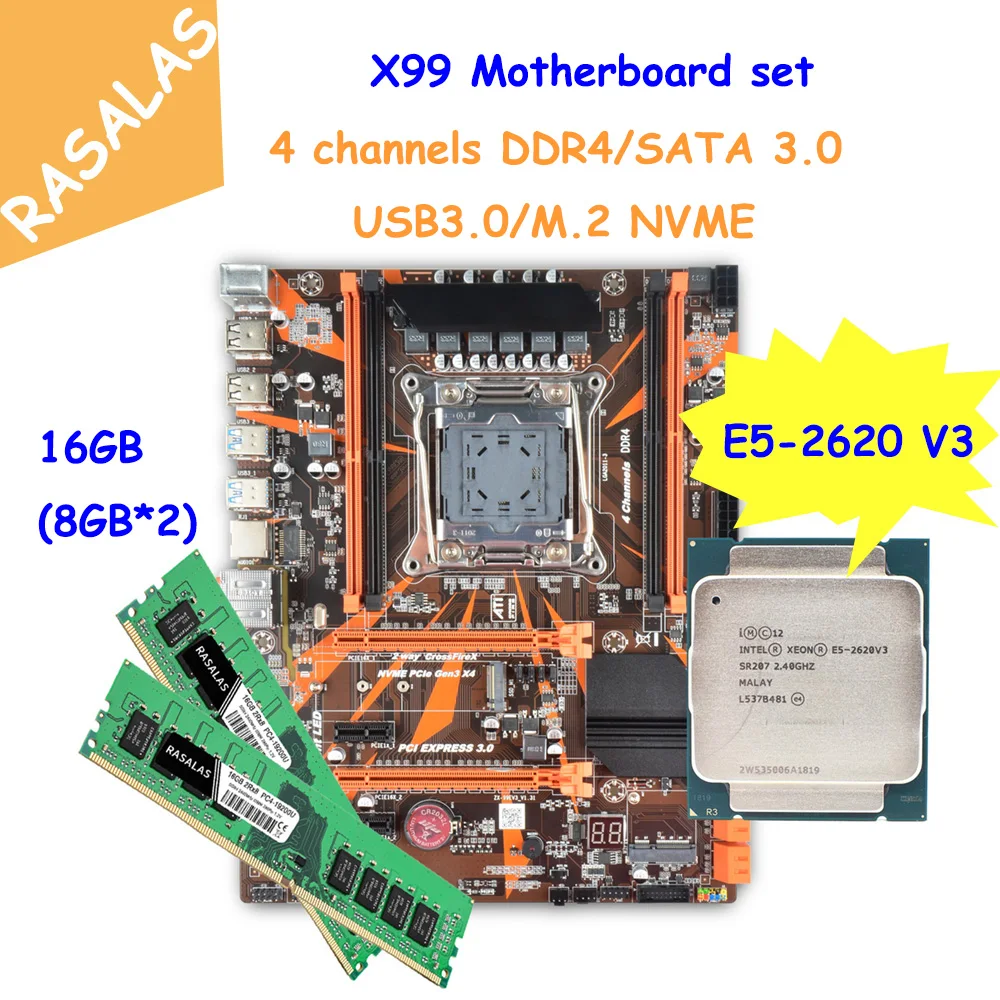 

X99 DDR4 D4 Motherboard Set With Xeon E5 2620 V3 LGA2011-3 CPU 2pcs X 8GB = 16GB 2133MHz Desktop Memory