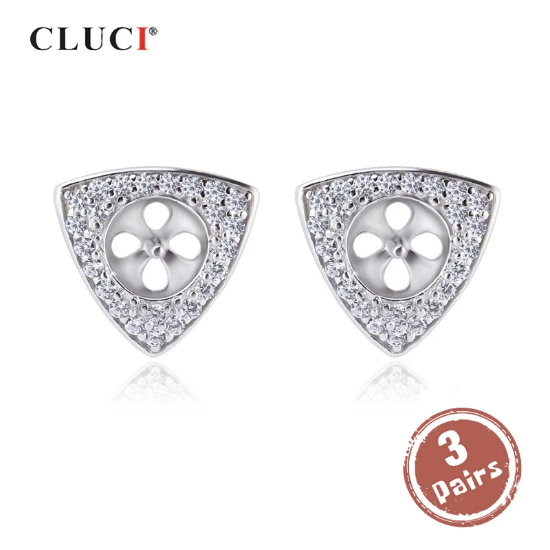 

CLUCI 3 pair Authentic 925 Silver Triangle Stud Women Zircon Earring for Wedding Engagement Formal Occasion Jewelry SE140SB