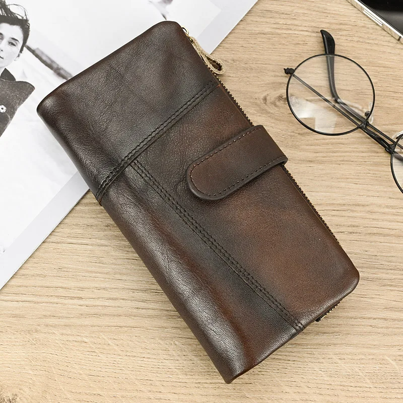 Newsbirds 2023 New Fashion Leather Long Wallet Men Women Retro Style Card Purse Clip Wallets Female Male Purse Christmas Gift