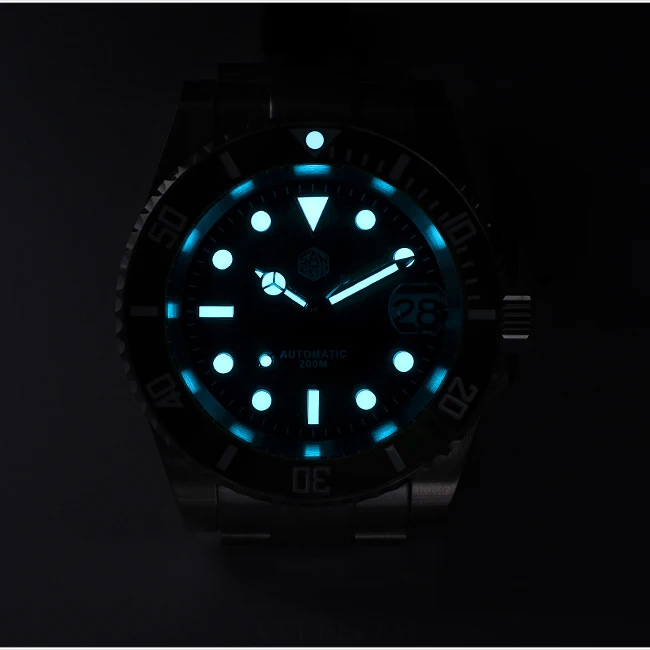 San Martin Men Diver Watch Water Ghost Automatic Mechanical Wristwatch Sapphire 200M Waterproof BGW9 Luminous Ceramic Bezel NH35