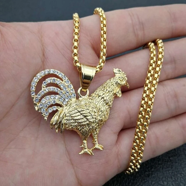 Gold fighting rooster pendant clearance