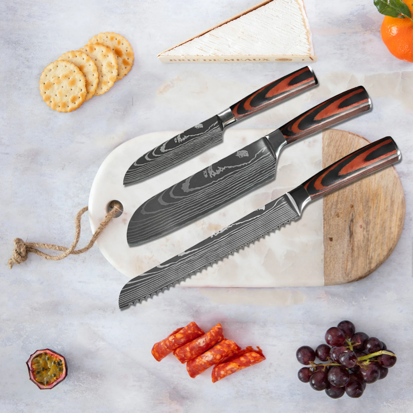 Chef knife 1-10 Pcs Set Kitchen Knives Laser Damascus Pattern Sharp Japanese Santoku Knife Cleaver Slicing Utility Knife