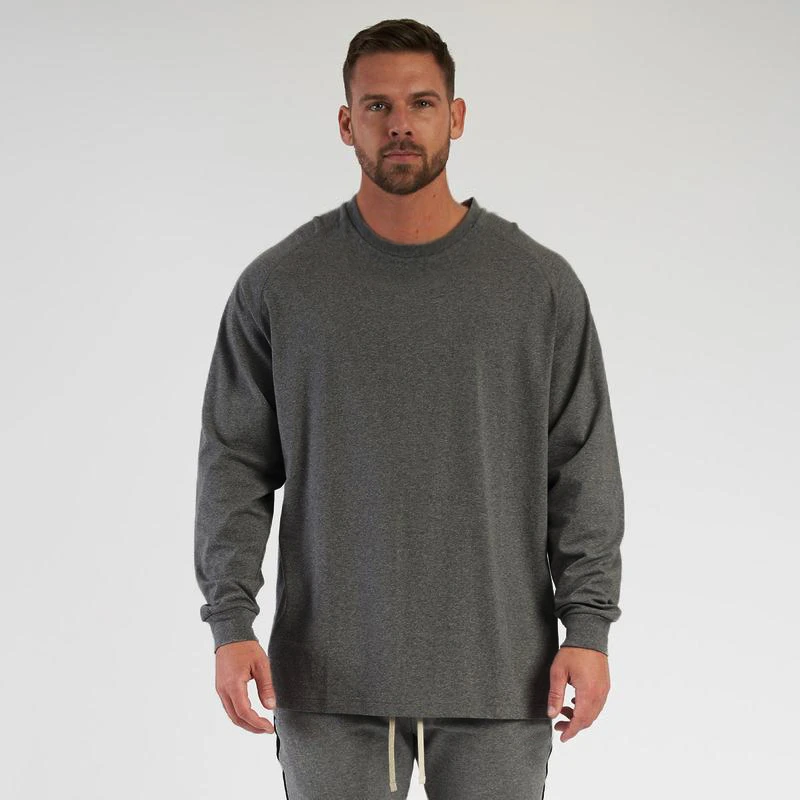 Mens Loose Oversized Fit Long Sleeve T-shirt With Dropped Shoulder Retro Fitness T Shirt Autumn Gym Bodybuilding Tops Tees