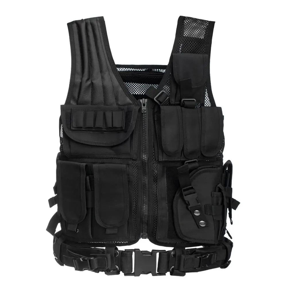 Tactical MOLLE Airsoft Vest Adjustable Paintball Combat Training Vest Detachable for Hunting Mountaineering Outdoors