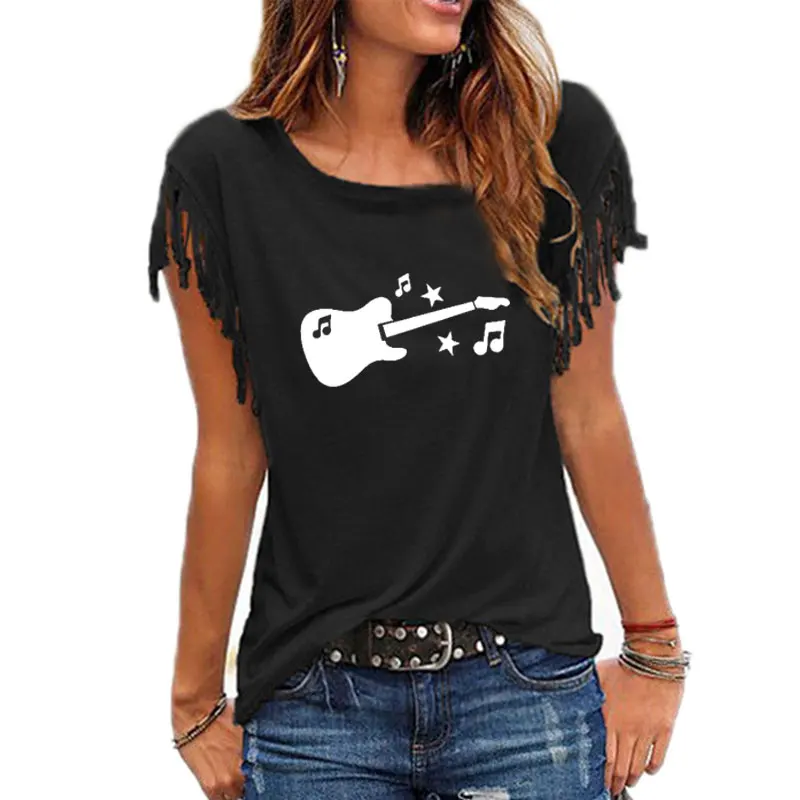 Guitar Music Printed Women T Shirt Cotton  Sleeve Funny 2019 Summer Tee Femme Tops