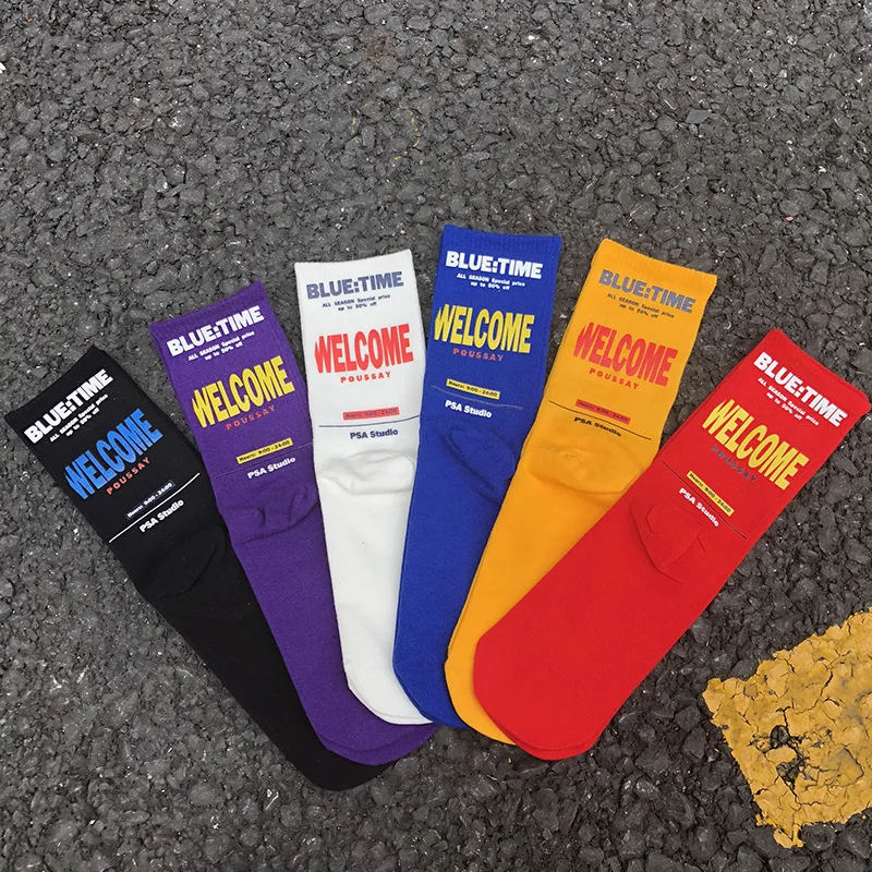 Autumn and Winter New Popular Logo Cotton Men Socks INS Korean Edition Purple Letter Sports Couples Women In the Stockings