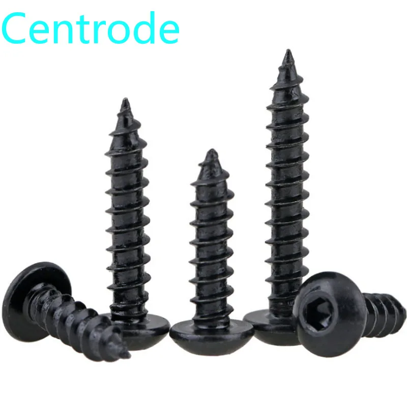 Black 8.8 Strength Pan Head Hexagon Socket Self Tapping Screw PA Hex Socket Round Head Tapping Wood Screws M3M4M5M6